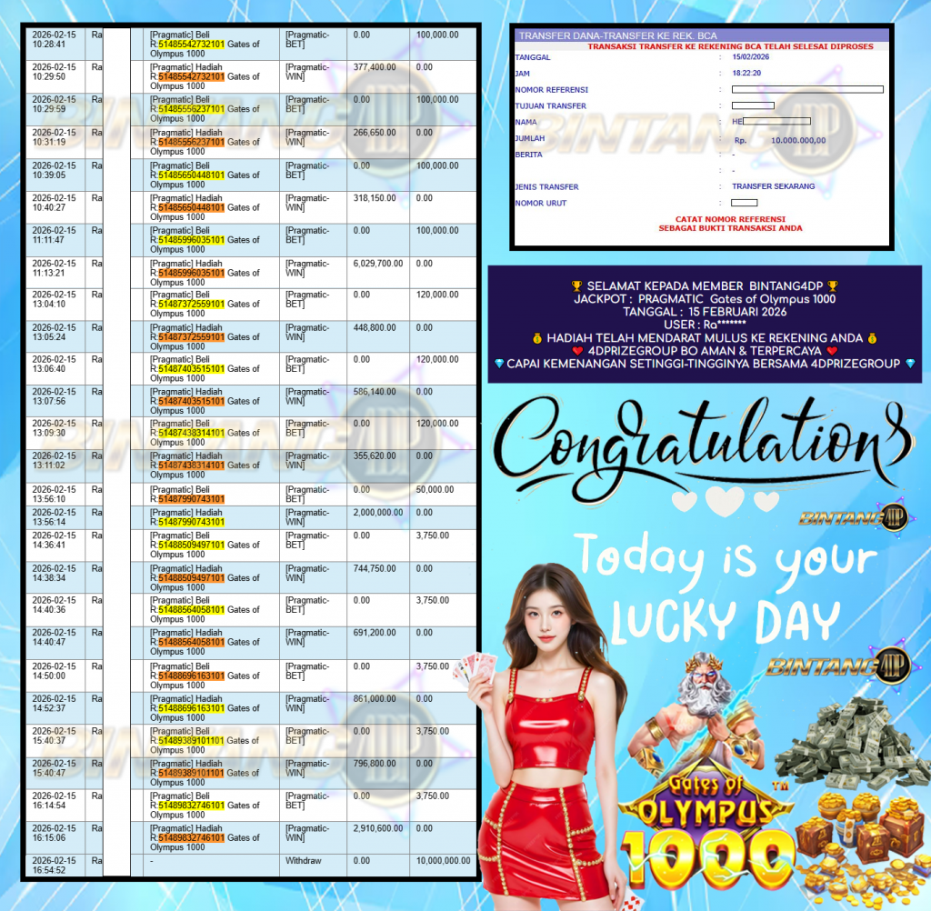BINTANG4DP JACKPOT PRAGMATIC ” Gates of Olympus 1000 ” Rp 10,000,000,- LUNAS