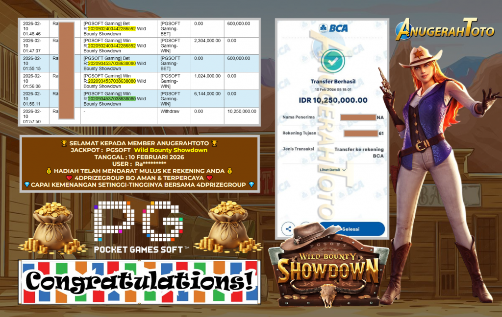 ANUGERAHTOTO JACKPOT PGSOFT Gaming ” Wild Bounty Showdown “‎‎‏‏ ‎‎‏‏‎‎‏‏Rp 10.250.000,- LUNAS