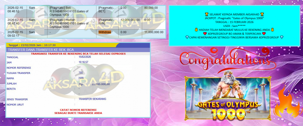 AKSARA4D JACKPOT PRAGMATIC “Gates of Olympus 1000″ Rp11.000.000,- LUNAS