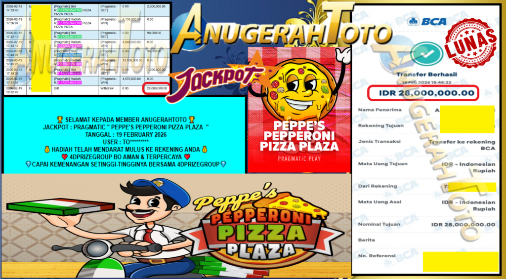 ANUGERAHTOTO JACKPOT PRAGMATIC “PEPPE’S PEPPERONI PIZZA PLAZA″‎‏‏‎‎ Rp28.000.000,- LUNAS