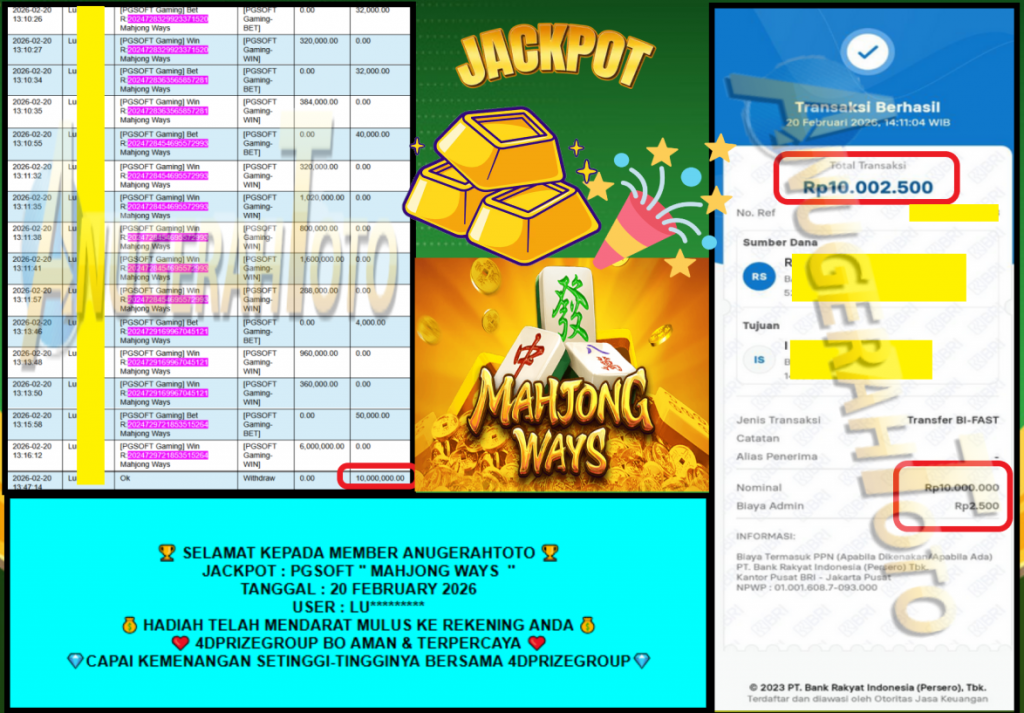 ANUGERAHTOTO JACKPOT PGSOFT SLOT “MAHJONG WAYS″‎‏‏‎‎ Rp10.000.000,- LUNAS