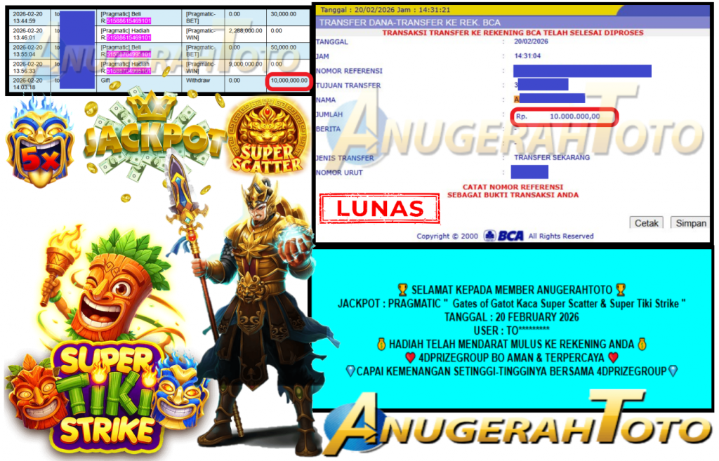 ANUGERAHTOTO JACKPOT PRAGMATIC “Gates of Gatot Kaca Super Scatter & Super Tiki Strike″‎‏‏‎‎ Rp10.000.000,- LUNAS