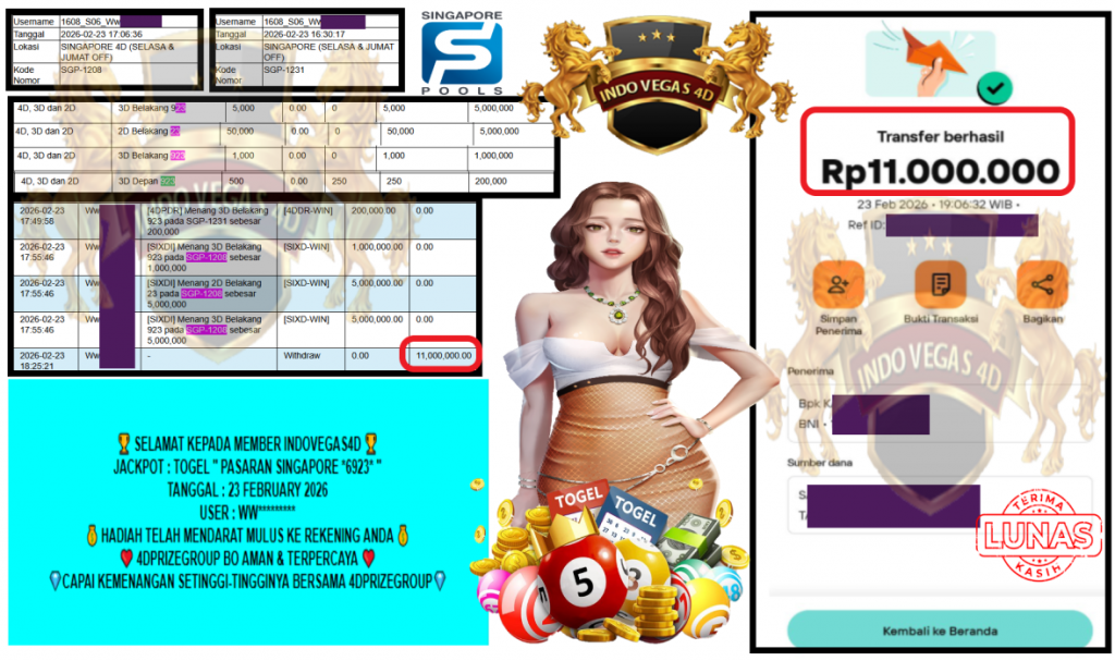 INDOVEGAS4D JACKPOT PASARAN SINGAPORE “6923” Rp11.000.000,- LUNAS