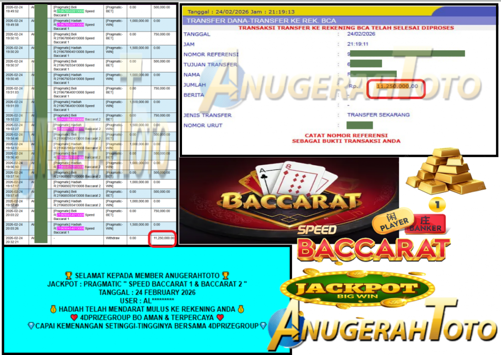 ANUGERAHTOTO JACKPOT PRAGMATIC ”SPEED BACCARAT 1 & BACCARAT 2” Rp11,250.000,- LUNAS