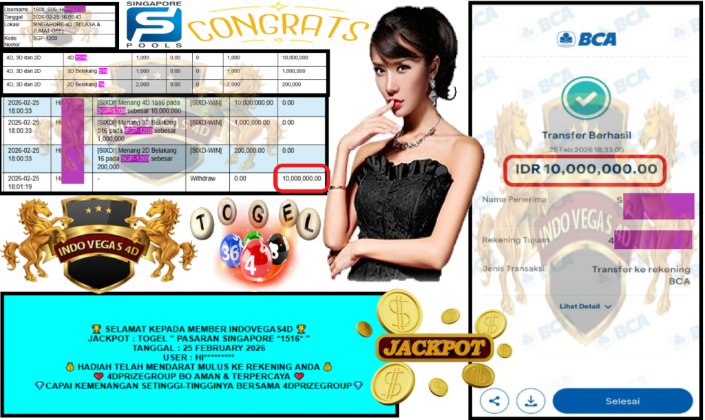 INDOVEGAS4D JACKPOT PASARAN SINGAPORE POOLS “1516” Rp10.000.000,- LUNAS
