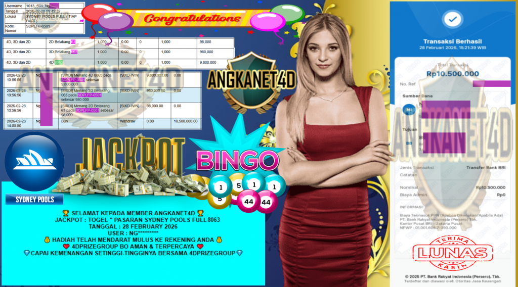 ANGKANET4D JACKPOT PASARAN SYDNEY POOLS FULL“8063” Rp10.500.000,- LUNAS