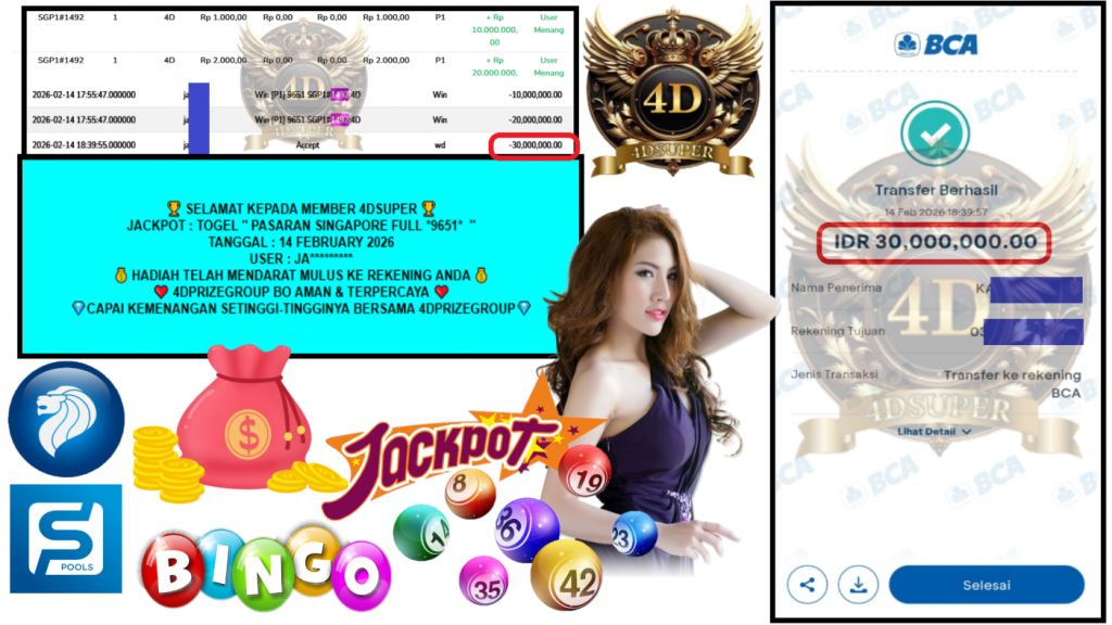 4DSUPER JACKPOT PASARAN “SINGAPORE ”9651″ ” Rp 30,000.000,- LUNAS