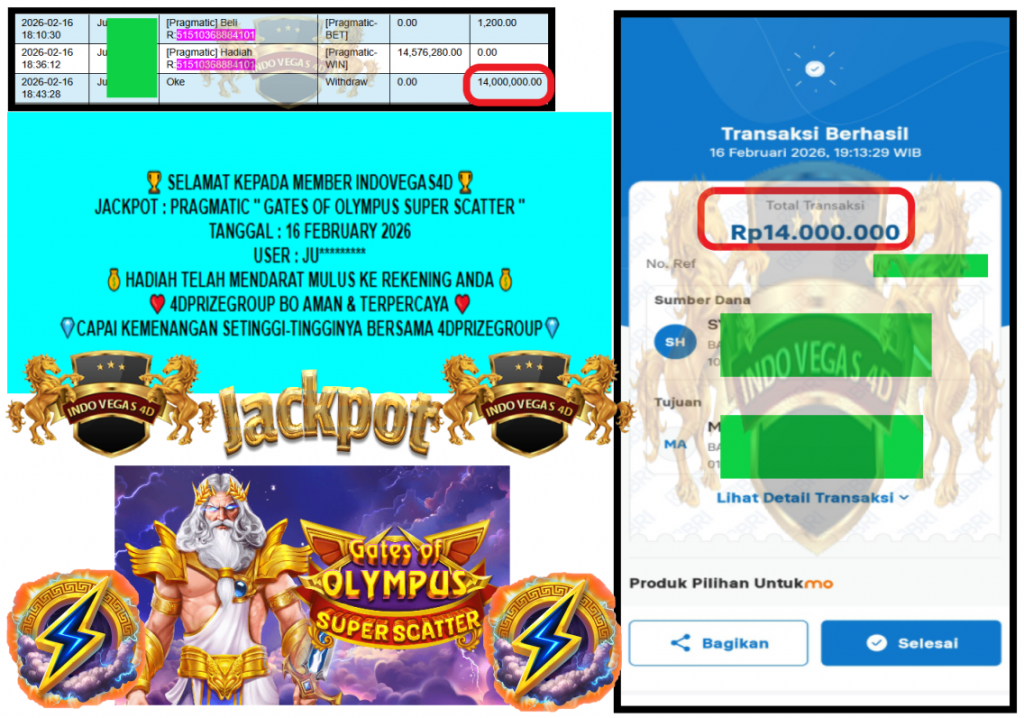 INDOVEGAS4D JACKPOT PRAGMATIC ” GATES OF OLYMPUS SUPER SCATTER ” Rp 14,000,000,- LUNAS
