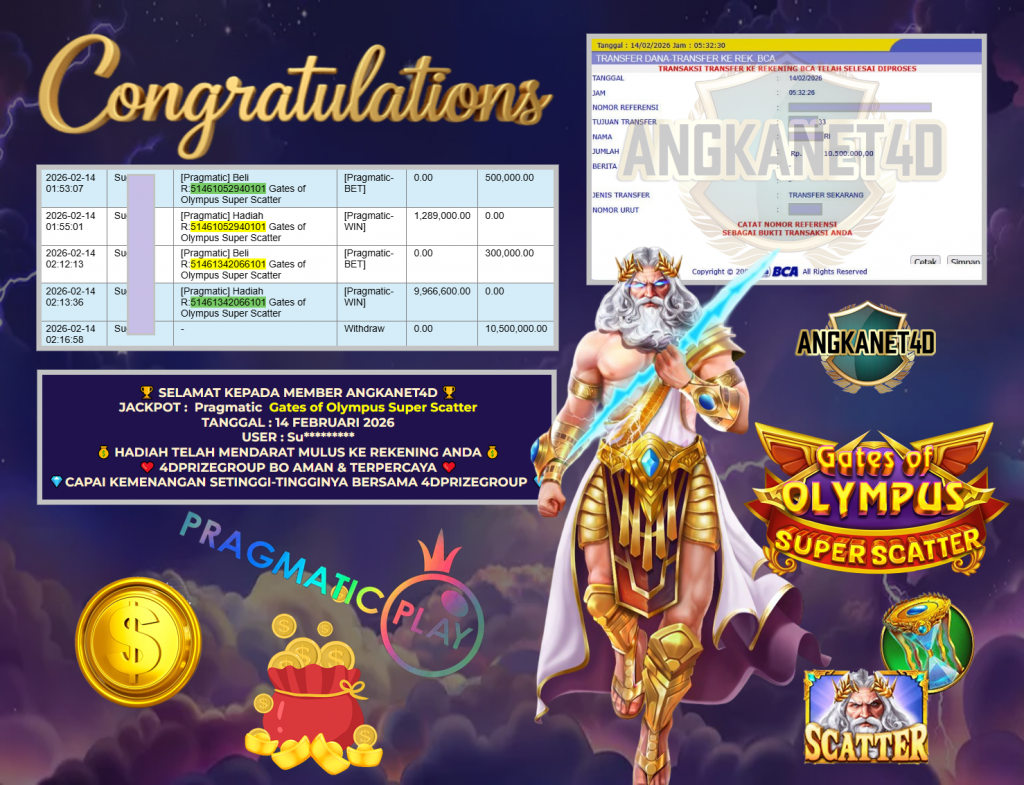 ANGKANET4D JACKPOT PRAGMATIC SLOT ” Gates of Olympus Super Scatter ” Rp 10.500.000,- LUNAS