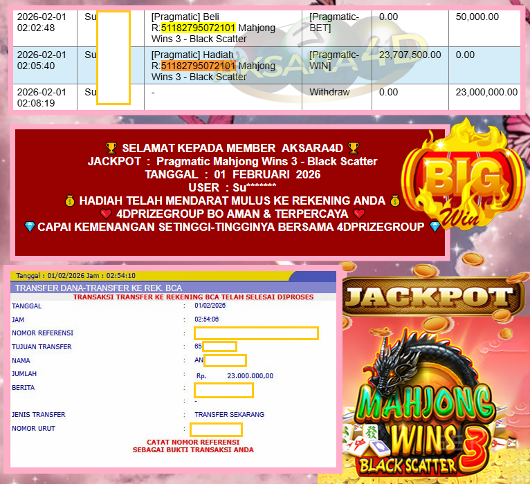 AKSARA4D JACKPOT PRAGMATIC SLOT “Mahjong Wins 3 – Black Scatter”‎‏‏‎‎ Rp23.000.000,- LUNAS