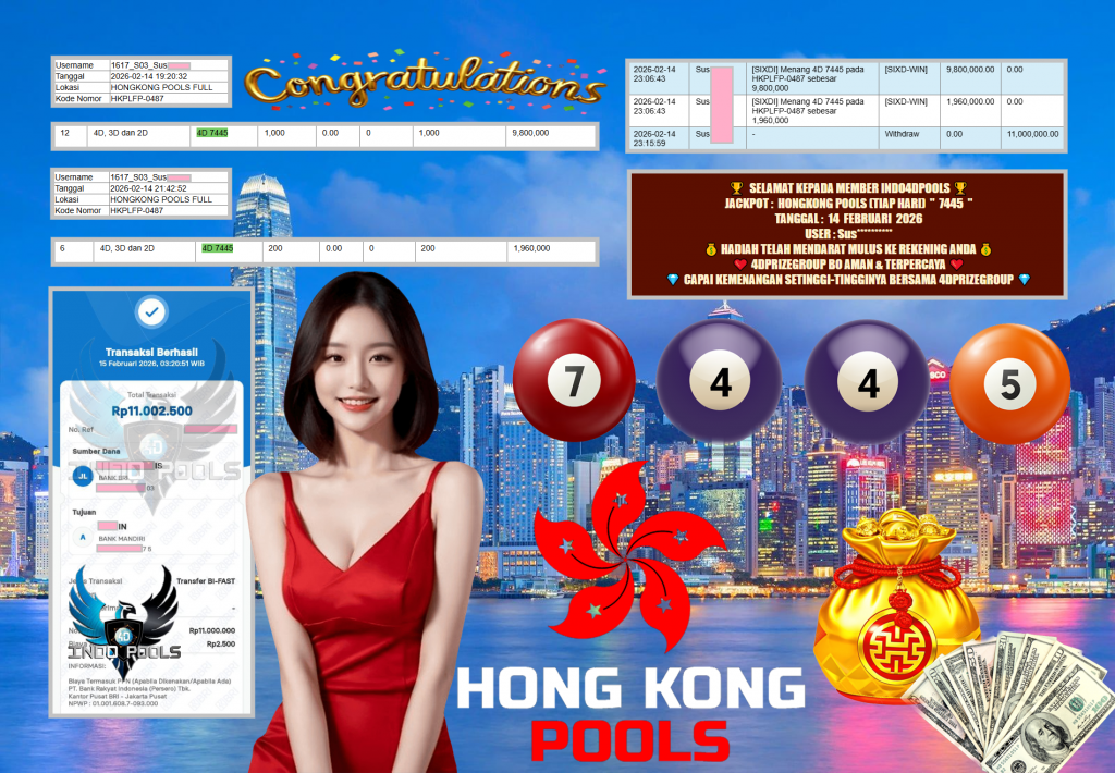 INDO4DPOOLS JACKPOT PASARAN HONGKONG POOLS (TIAP HARI) ” 7445 ” Rp 11.000.000,- LUNAS