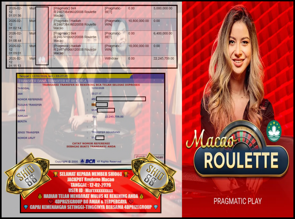 SHIO88 JACKPOT PRAGMATIC “Roulette Macao”‎‏‏‎‎                                      Rp22.245.759,- LUNAS