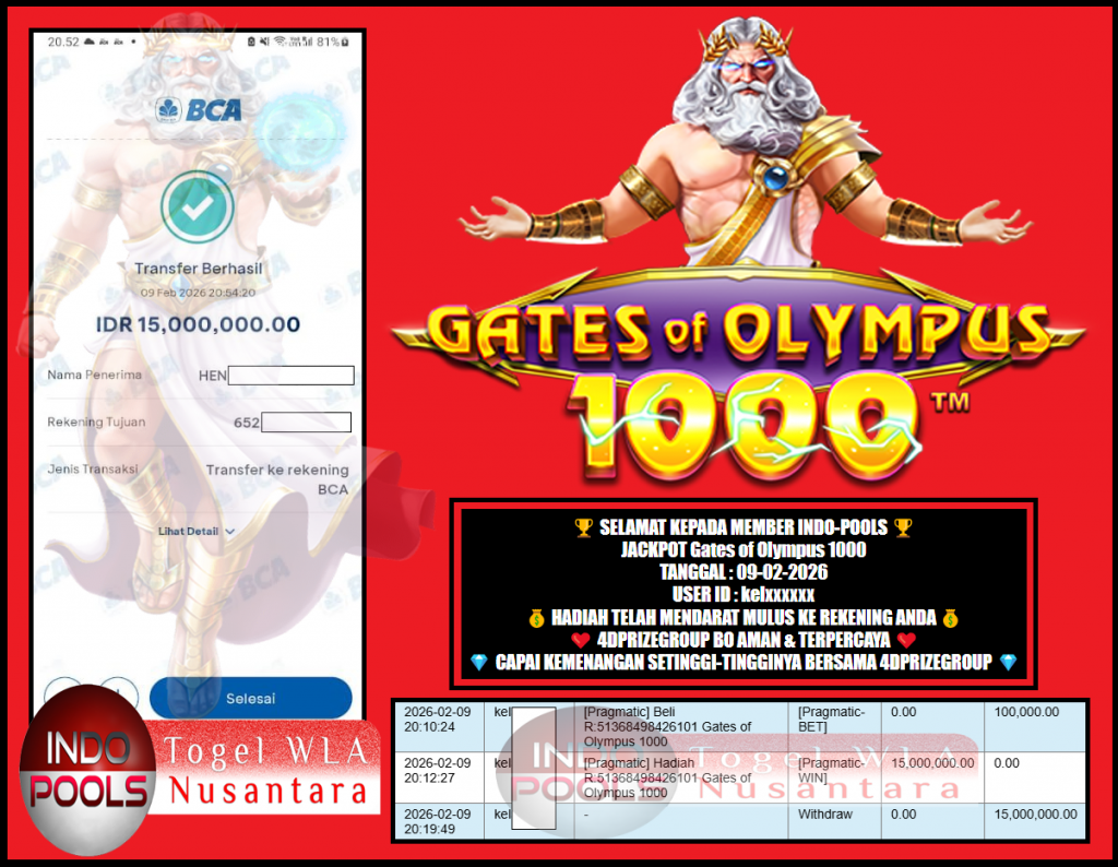 INDO-POOLS JACKPOT PRAGMATIC “Gates of Olympus 1000″‎‏‏‎‎        Rp15.000.000,- LUNAS