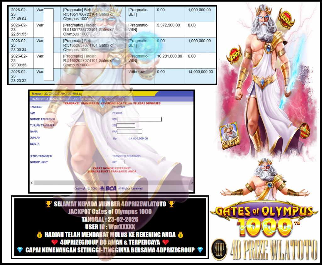 4DPRIZEWLATOTO JACKPOT PRAGMATIC “Gates of Olympus 1000″‎‏‏‎‎                             Rp 14.000.000,- LUNAS