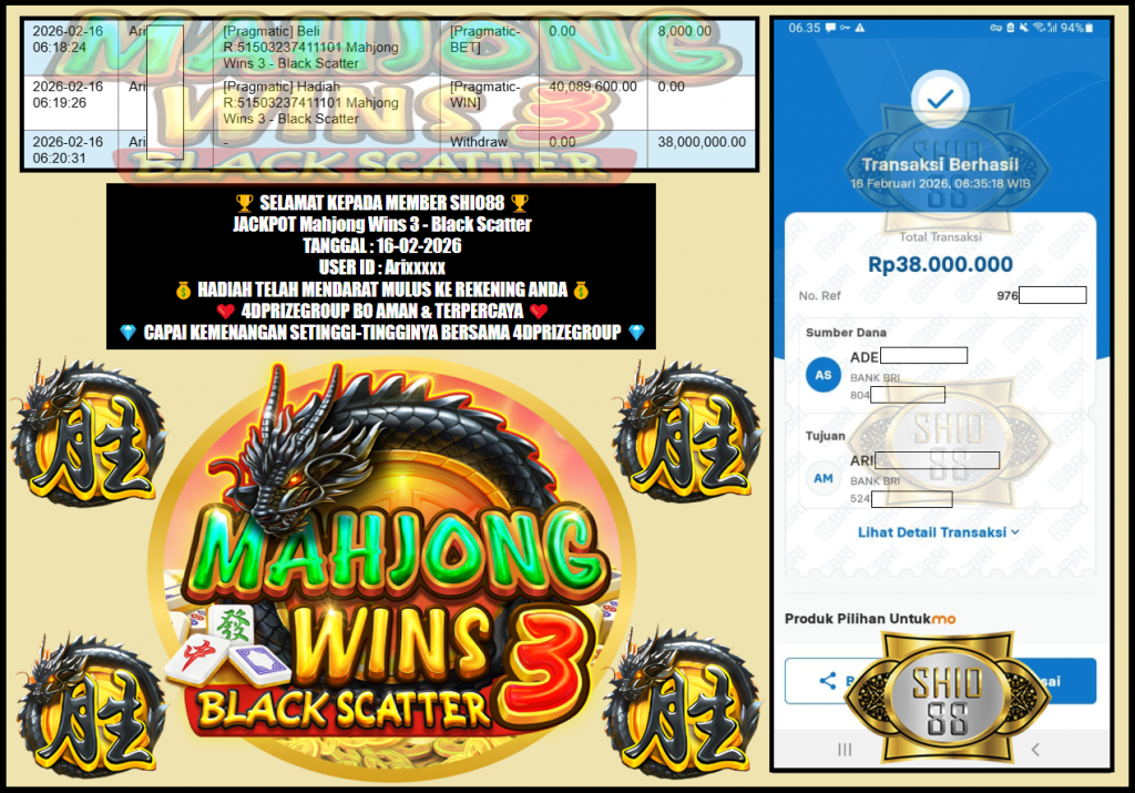 SHIO88 JACKPOT PRAGMATIC “Mahjong Wins 3 – Black Scatter”‎‏‏‎‎                                 Rp 38.000.000,- LUNAS