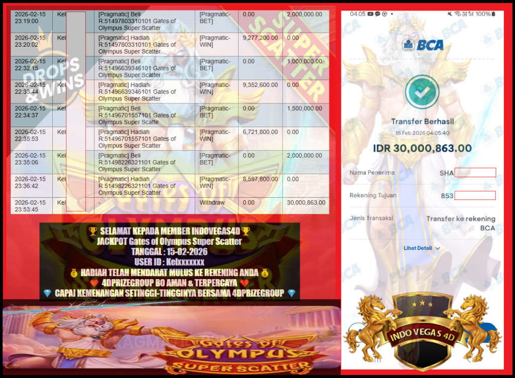 INDOVEGAS4D JACKPOT PRAGMATIC “Gates of Olympus Super Scatter” -Rp 30.000.863,- LUNAS