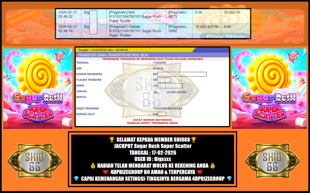 SHIO88 JACKPOT PRAGMATIC “Sugar Rush Super Scatter”‎‏‏‎‎                                    Rp 16.492.000,- LUNAS