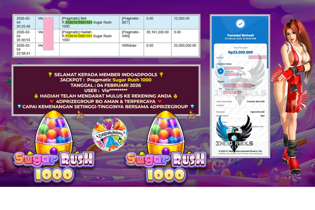 INDO4DPOOLS JACKPOT PRAGMATIC SLOT ” Sugar Rush 1000 ” Rp 23.000.000,- LUNAS