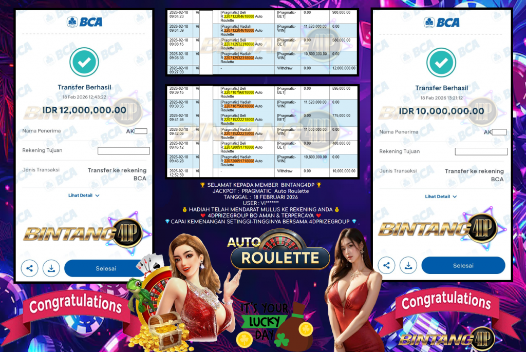 BINTANG4DP JACKPOT PRAGMATIC ” Auto Roulette ” Rp 22,000,000,- LUNAS