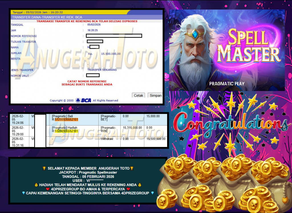 ANUGERAH TOTO PASARAN “Spellmaster” Rp 15.500.000,- LUNAS