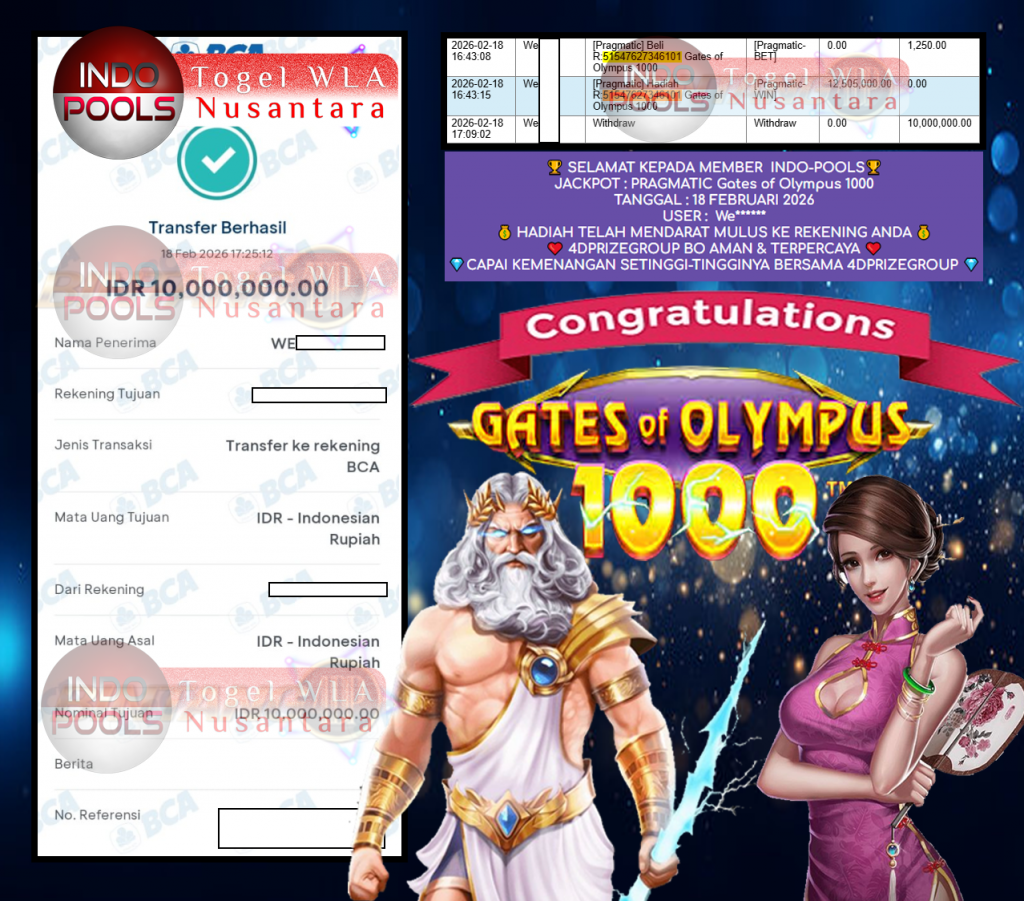 INDO-POOLS JACKPOT PRAGMATIC ”Gates of Olympus 1000″ Rp 10.000.000,- LUNAS