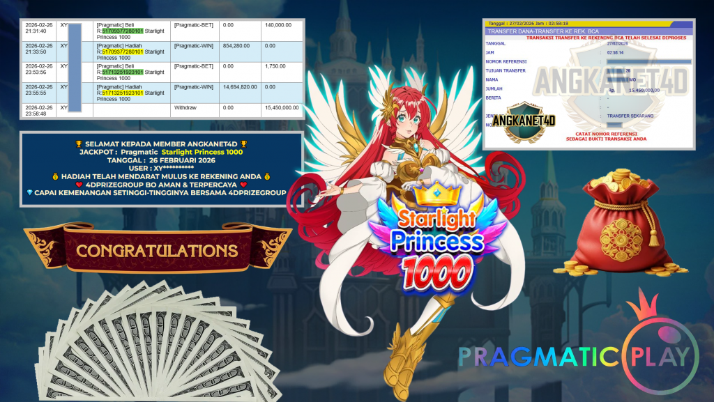 ANGKANET4D JACKPOT PRAGMATIC ” Starlight Princess 1000 ” Rp 15.450.000 ,- LUNAS