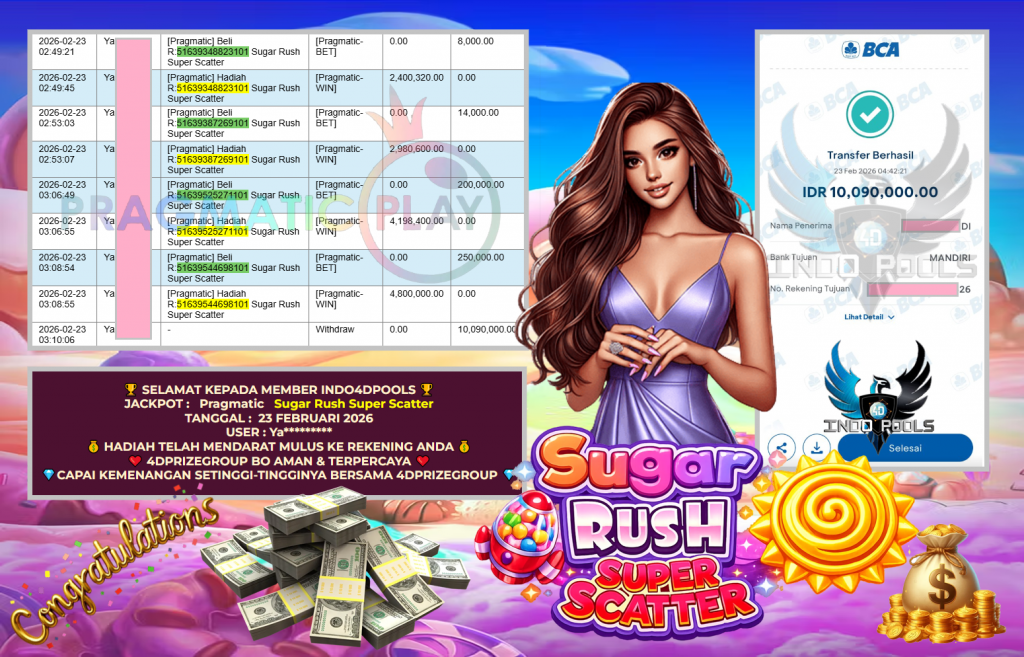 INDO4DPOOLS JACKPOT PRAGMATIC SLOT ” Sugar Rush Super Scatter ” Rp 10.090.000,- LUNAS