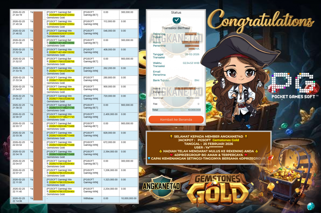 ANGKANET4D JACKPOT PGSOFT Gaming ” Gemstones Gold “‎‎‏‏ ‎‎‏‏‎‎‏‏Rp 10.000.000 ,- LUNAS