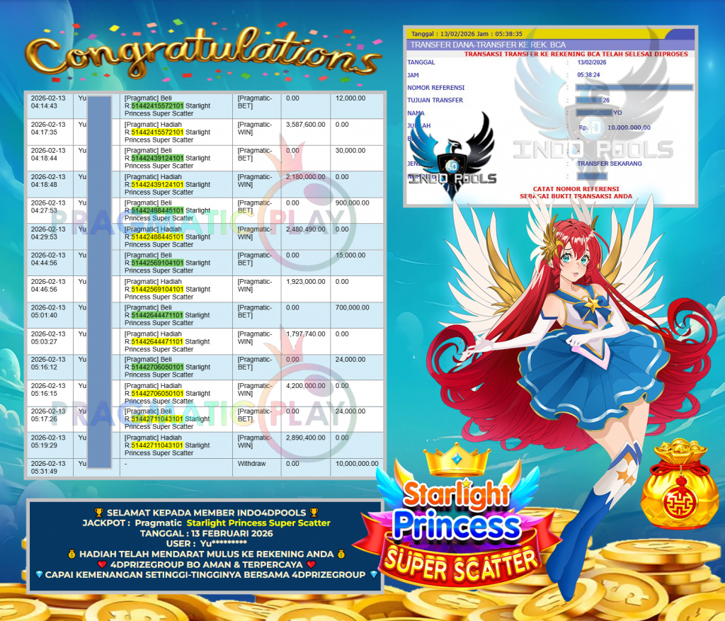 INDO4DPOOLS JACKPOT PRAGMATIC SLOT ” Starlight Princess Super Scatter ” Rp 10.000.000,- LUNAS