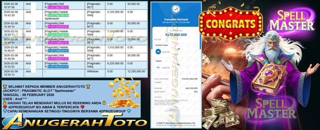 ANUGERAHTOTO JACKPOT PRAGMATIC SLOT ”Spellmaster” Rp 12.200.000,- LUNAS