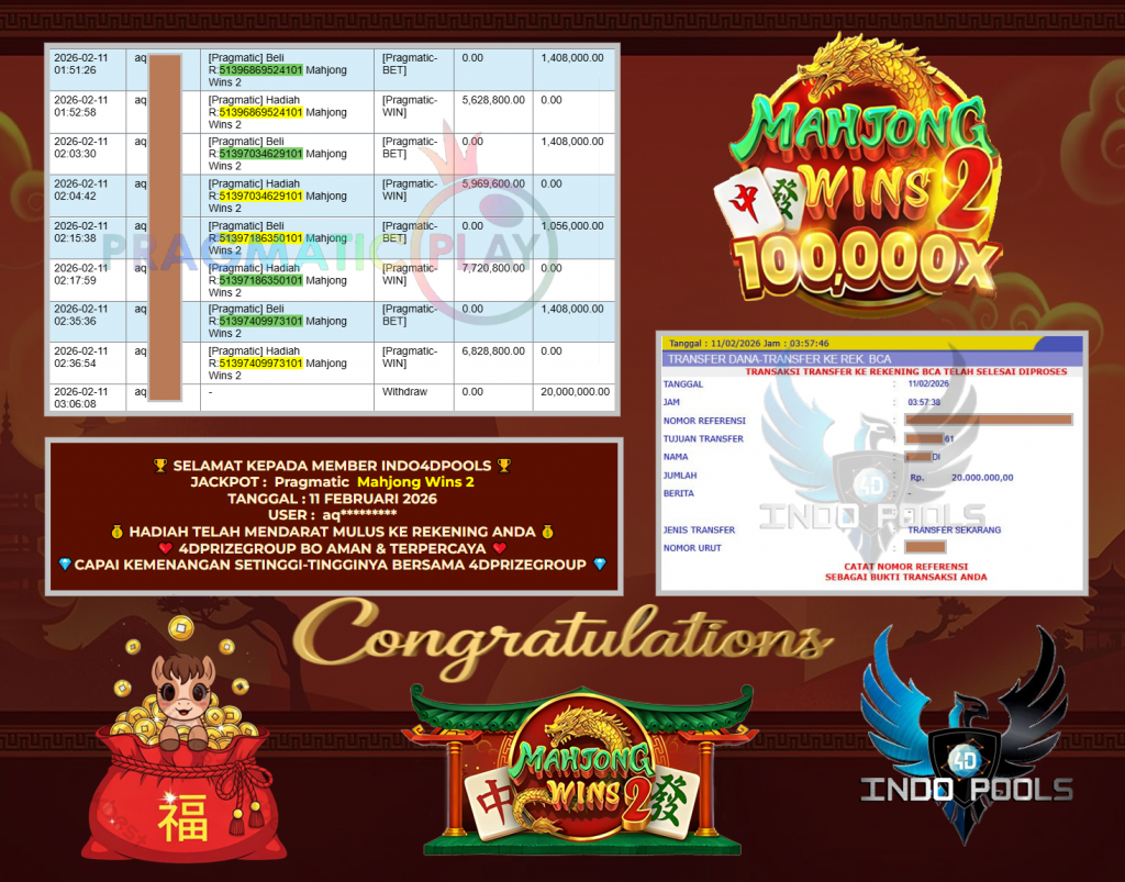 INDO4DPOOLS JACKPOT PRAGMATIC SLOT ” Mahjong Wins 2 ” Rp 20.000.000,- LUNAS