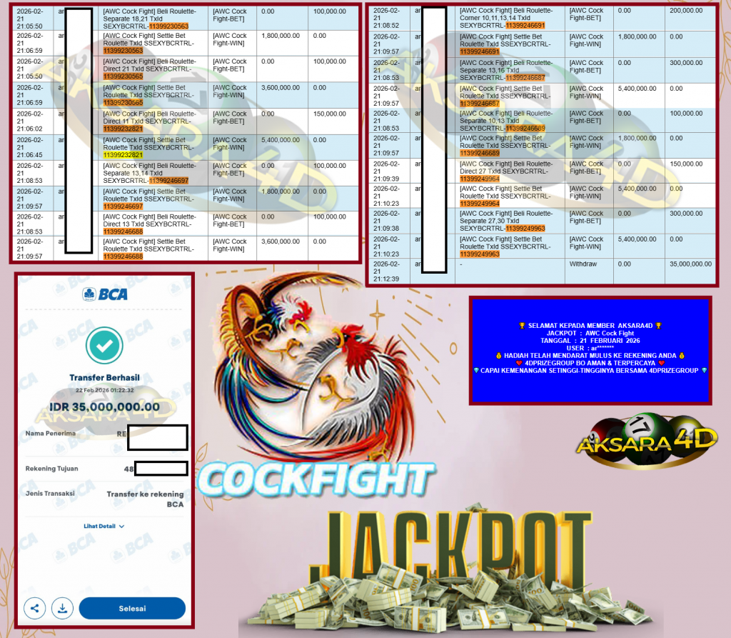 AKSARA4D JACKPOT AWC Cock Fight Rp35.000.000,- LUNAS