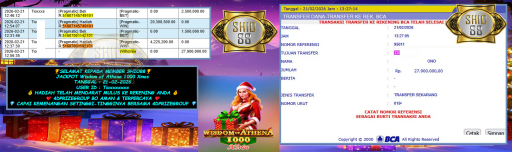 SHIO88 JACKPOT PRAGMATIC SLOT ”Wisdom of Athena 1000 Xmas” Rp27,900.000,- LUNAS
