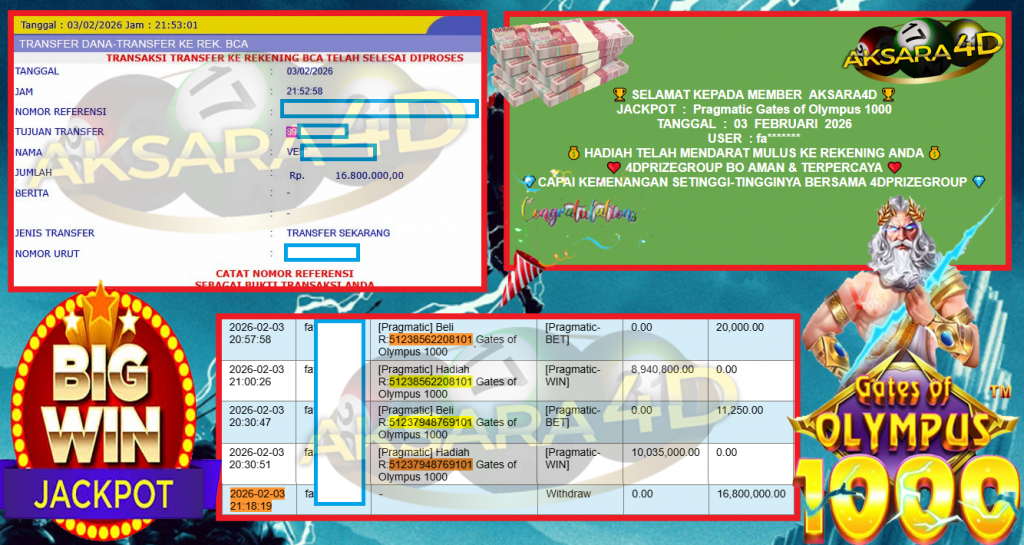 AKSARA4D JACKPOT PRAGMATIC SLOT “Gates of Olympus 1000″‎‏‏‎‎ Rp16.800.000,- LUNAS