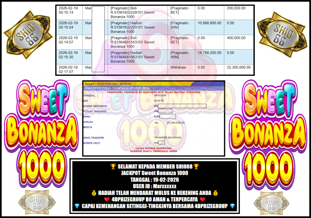 SHIO88 JACKPOT PRAGMATIC “Sweet Bonanza 1000″ Rp 22.300.000,- LUNAS