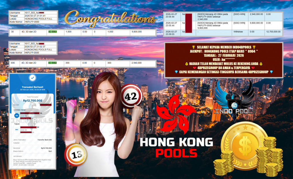 INDO4DPOOLS JACKPOT PASARAN HONGKONG POOLS (TIAP HARI) ” 8964 ” Rp 12.700.000,- LUNAS