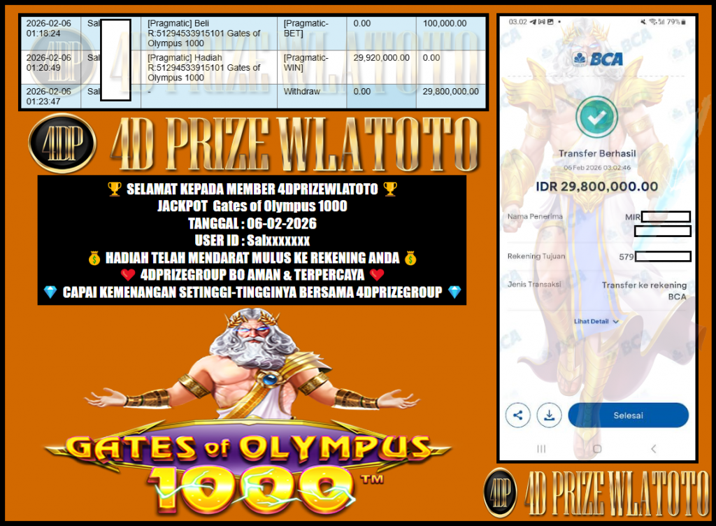 4DPRIZEWLATOTO JACKPOT PRAGMATIC “Gates of Olympus 1000″‎‏‏‎‎        Rp29.800.000,- LUNAS