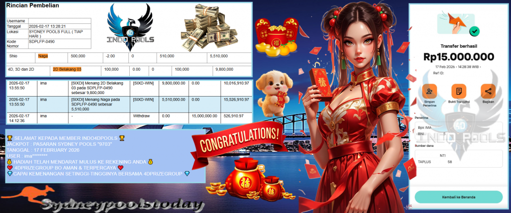 INDO4DPOOLS JACKPOT PASARAN SYDNEY POOLS “9703” Rp 15.000.000,- LUNAS