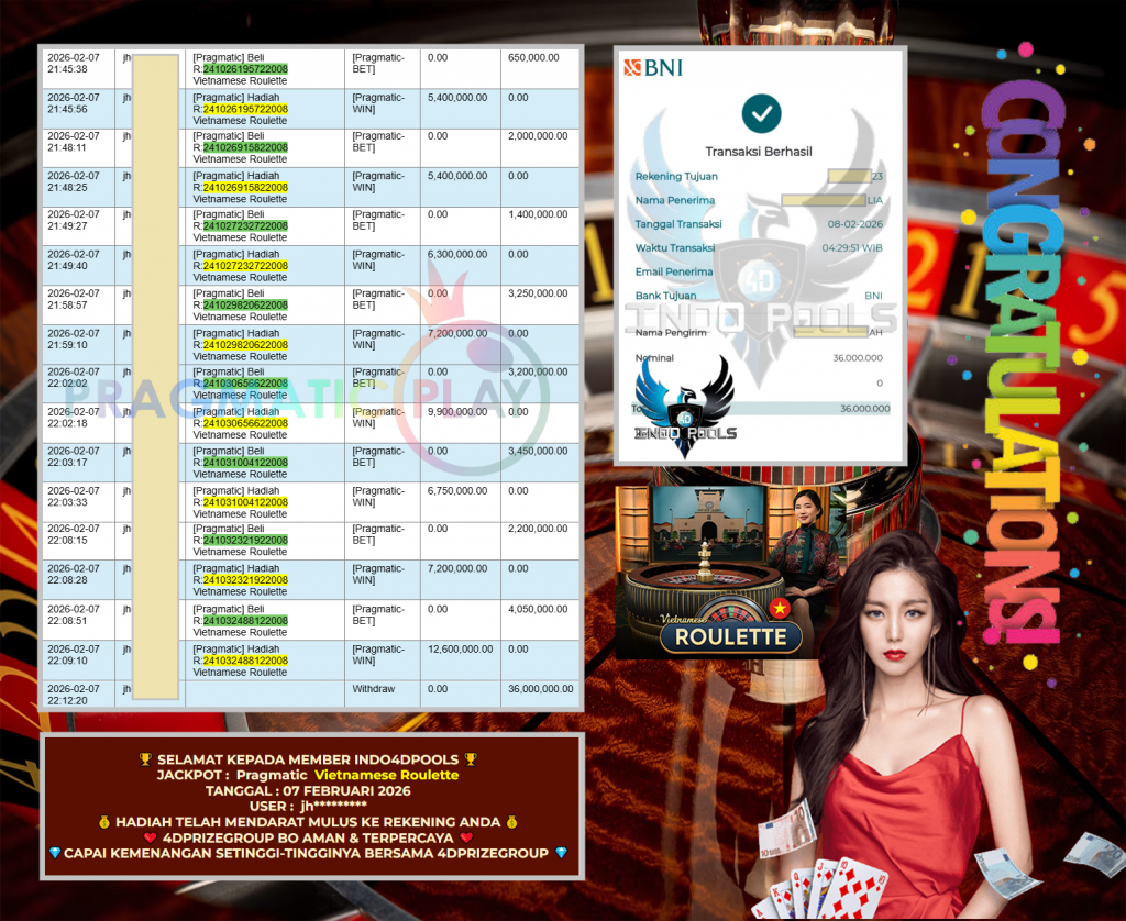 INDO4DPOOLS JACKPOT PRAGMATIC LIVE GAME ” Vietnamese Roulette ” ‎‏‏‎Rp 36.000.000,- LUNAS