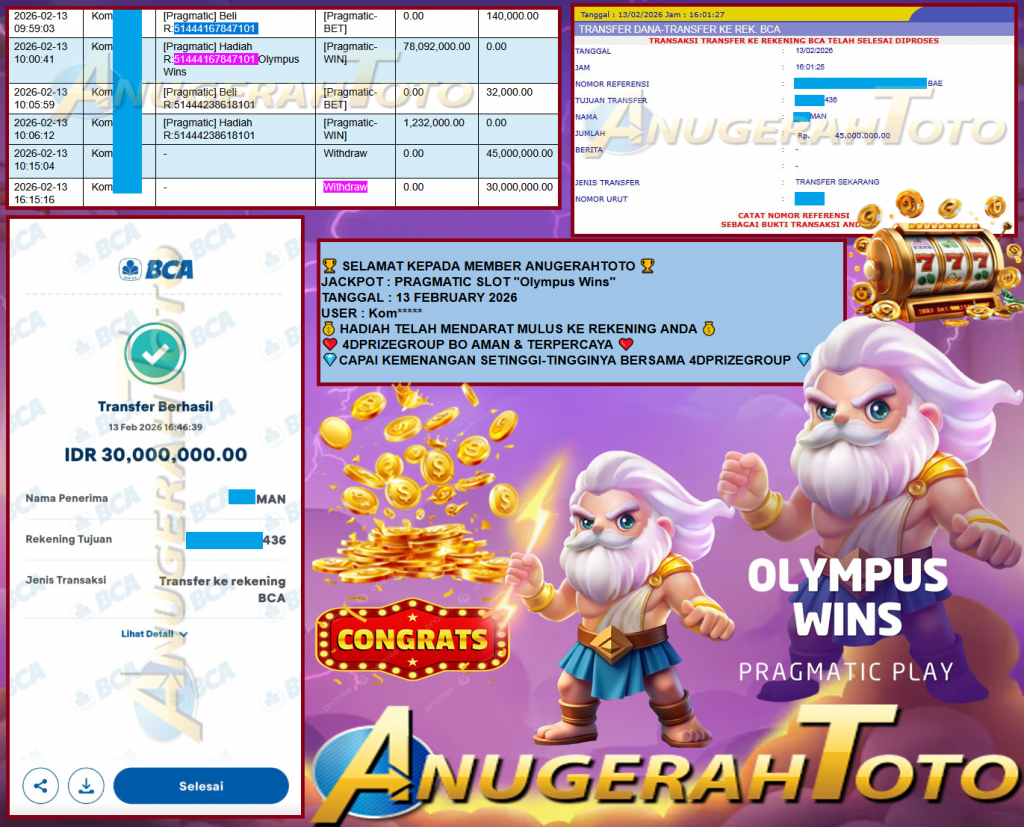 ANUGERAHTOTO JACKPOT PRAGMATIC SLOT ”Olympus Wins” Rp75,000.000,- LUNAS