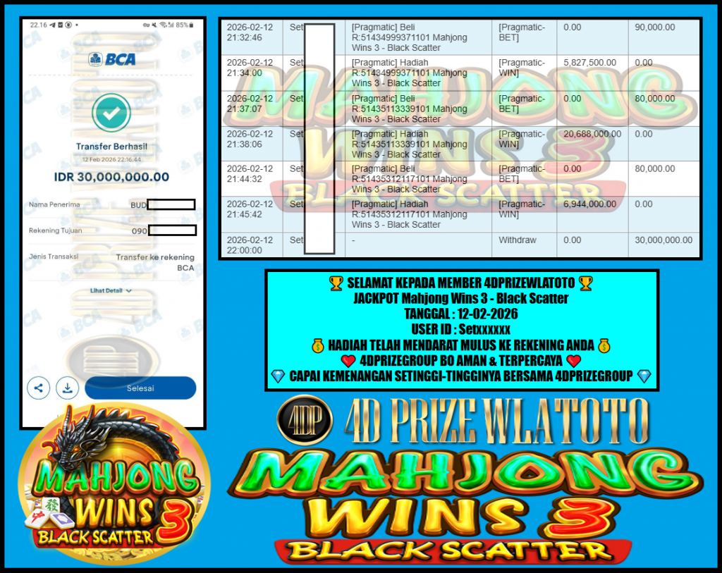 4DPRIZEWLATOTO JACKPOT PRAGMATIC “Mahjong Wins 3 – Black Scatter”‎‏‏‎‎ Rp30.000.000,- LUNAS
