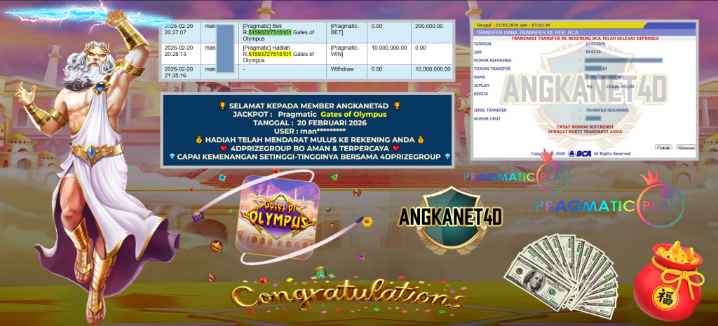 ANGKANET4D JACKPOT PRAGMATIC SLOT ” Gates of Olympus ” Rp 10.000.000,- LUNAS