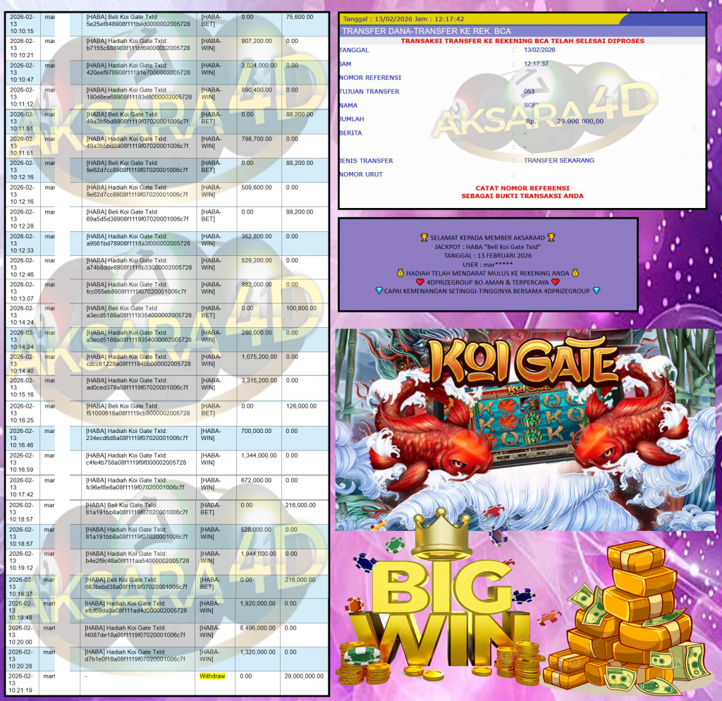 AKSARA4D JACKPOT HABA “Beli Koi Gate TxId” Rp29.000.000,- LUNAS