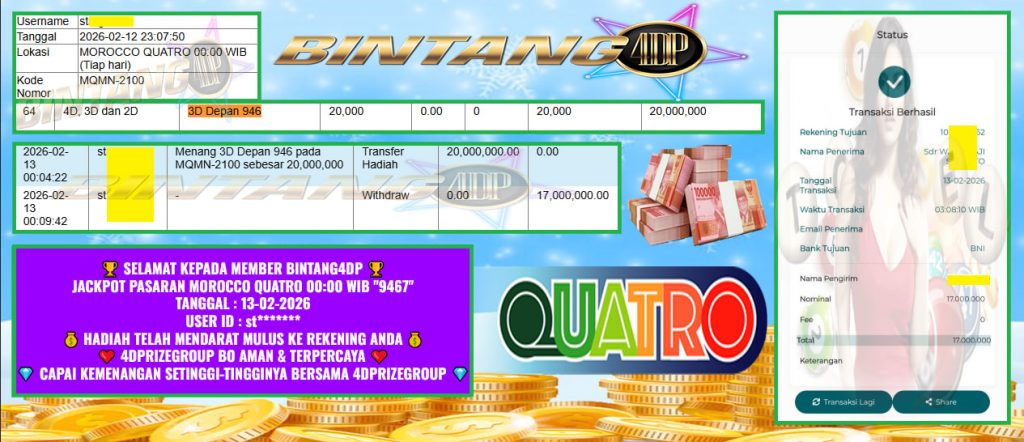 BINTANG4DP JACKPOT PASARAN MOROCCO QUATRO 00:00 WIB “9467” ‎‎‏‏‎ ‎‏‏‎ ‎‏‏‎ ‎‎‏‏‎ ‎‏‏‎ ‎‏‏‎‎‎‏‏‎ ‎‏‏‎ ‎‏‏‎ ‎‎‏‏‎ ‎‏‏‎ ‎‏‏‎Rp 17.000.000,- LUNAS