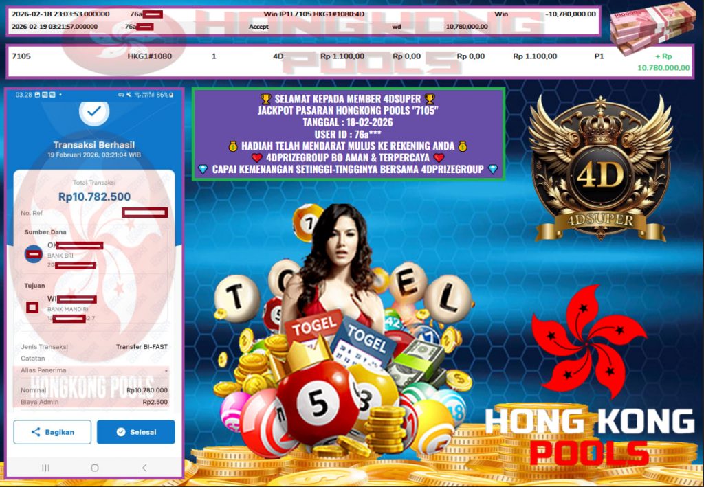 4DSUPER JACKPOT PASARAN HONGKONG POOLS “7105” Rp 10.780.000,- LUNAS