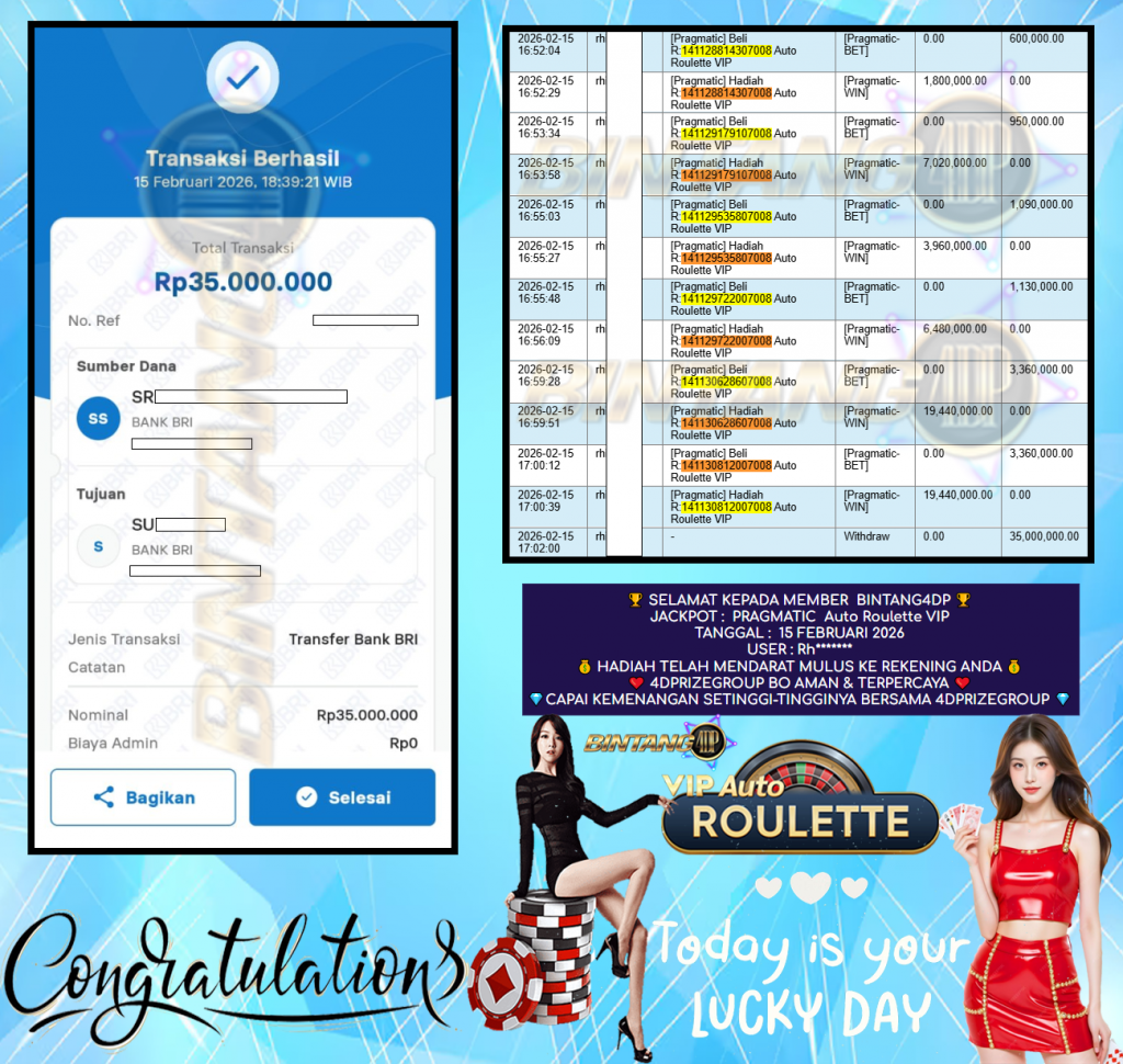 BINTANG4DP JACKPOT PRAGMATIC ” Auto Roulette VIP ” Rp 35,000,000,- LUNAS