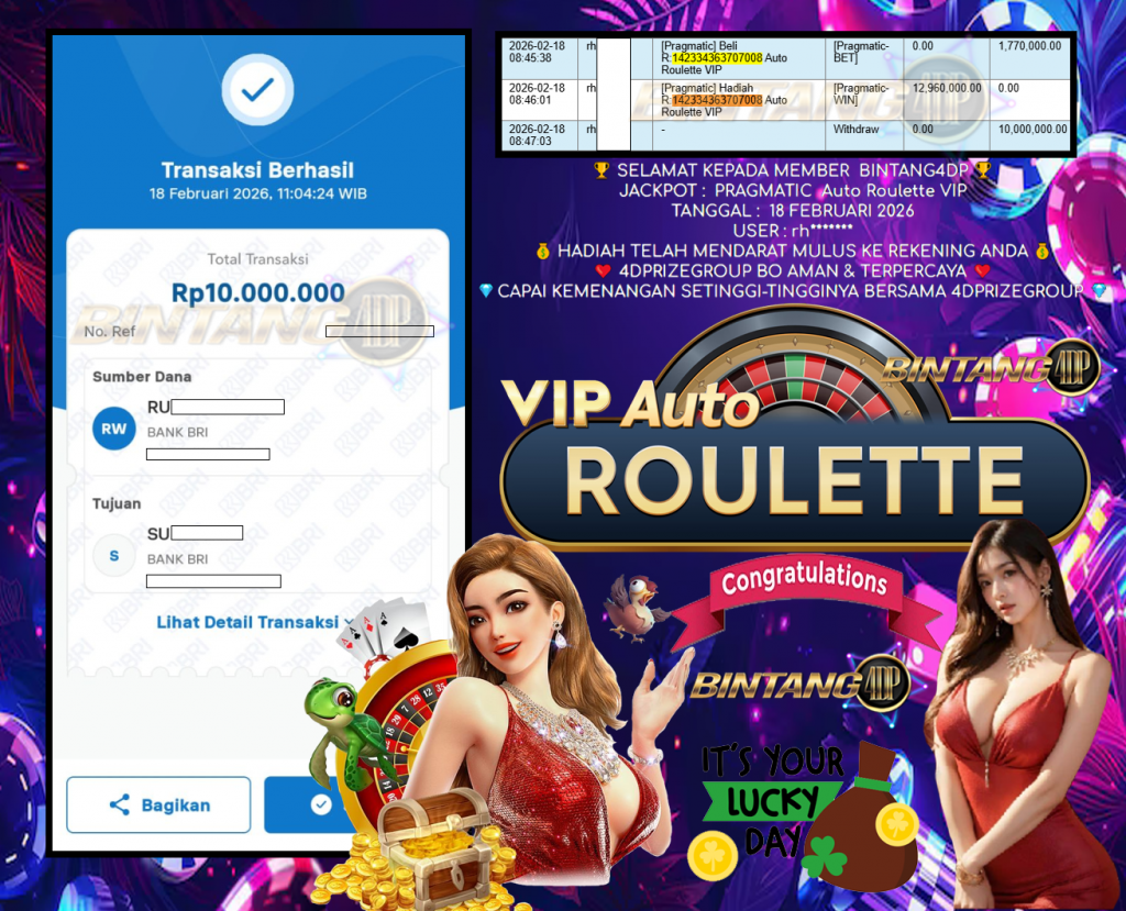 BINTANG4DP JACKPOT PRAGMATIC ” Auto Roulette VIP ” Rp 10,000,000,- LUNAS