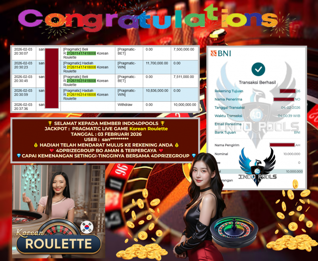 INDO4DPOOLS JACKPOT PRAGMATIC LIVE GAME “Korean Roulette ” ‎‏‏‎Rp10.000.000,- LUNAS