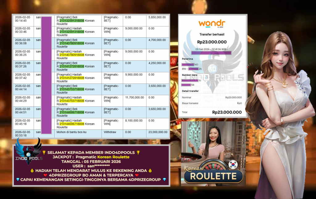 INDO4DPOOLS JACKPOT PRAGMATIC LIVE GAME “Korean Roulette ” ‎‏‏‎Rp 23.000.000,- LUNAS