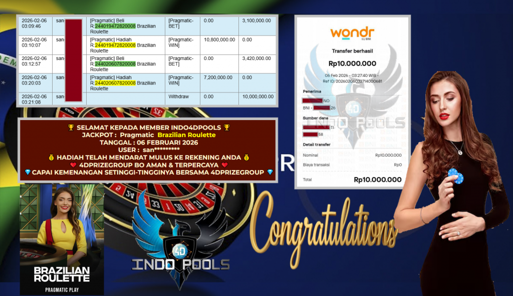 INDO4DPOOLS JACKPOT PRAGMATIC LIVE GAME ” Brazilian Roulette ” ‎‏‏‎Rp 10.000.000,- LUNAS